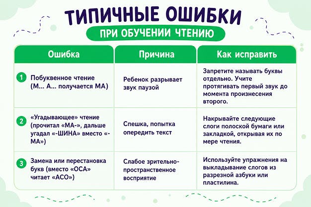 Ошибки при обучении чтению